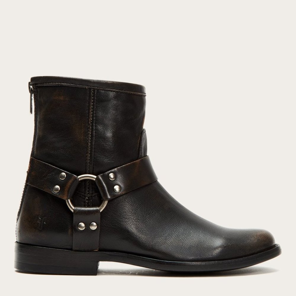 Frye Phillip Harness Short Leather Cute Ankle Boot - Picture 4 of 15